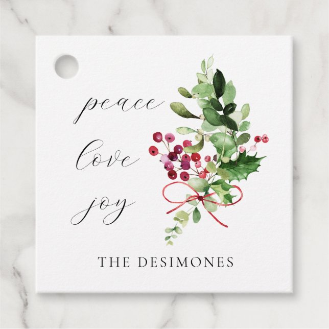 Étiquettes Cadeau Peace Love Joy Holly Berry Holiday (Devant)