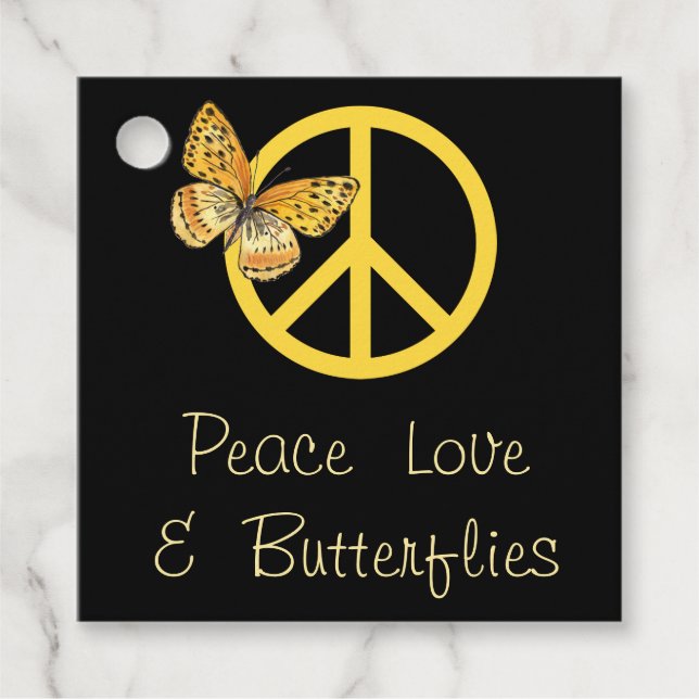 Étiquettes Cadeau Peace Love & Papillons (Devant)