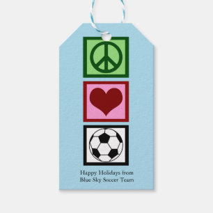Étiquettes-cadeau Peace Love Soccer Bleu Custom Christmas Party