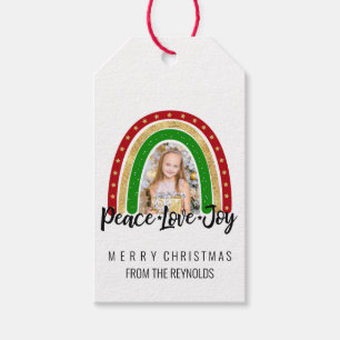 Étiquettes-cadeau Peace Loy Joyeux Noël Rainbow Photo