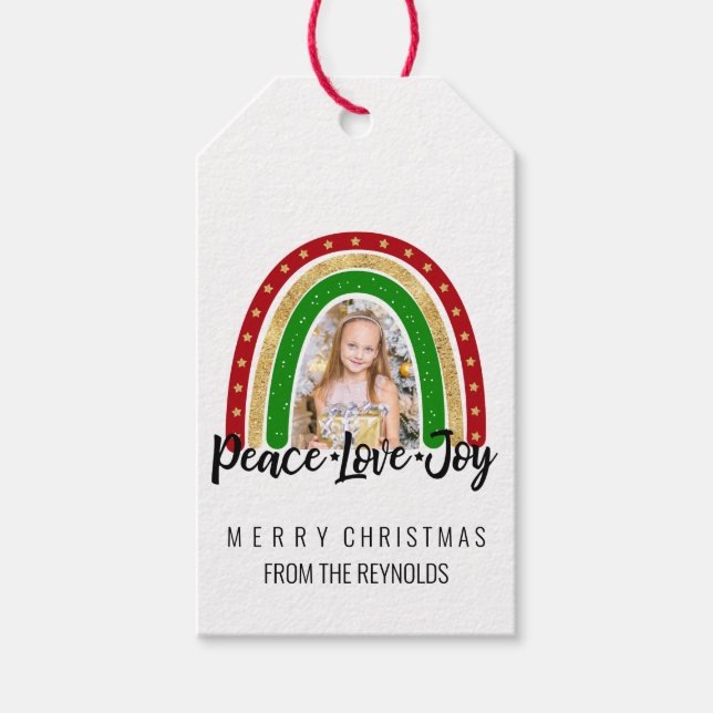 Étiquettes-cadeau Peace Loy Joyeux Noël Rainbow Photo (Devant)