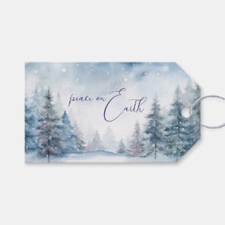 Étiquettes-cadeau Peace on Earth Soft Blue Forest Christmas