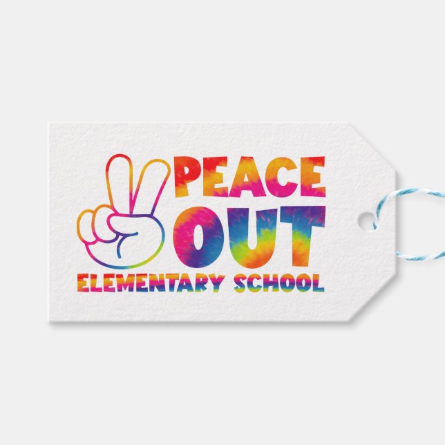 Étiquettes-cadeau Peace Out Élémentaire École Tie Dye Dernier jour (Devant (Horizontal))
