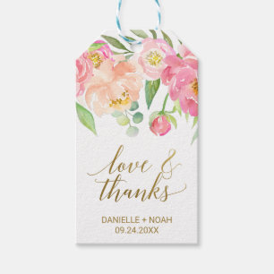 Étiquettes-cadeau Peach and Pink Peony "Love & Thanks" Favoriser les