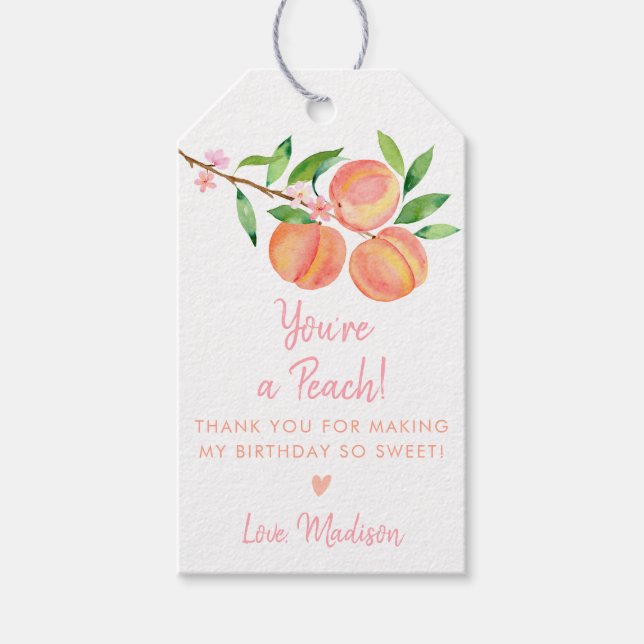 Étiquettes-cadeau Peach Blossom Merci d'anniversaire (Devant)