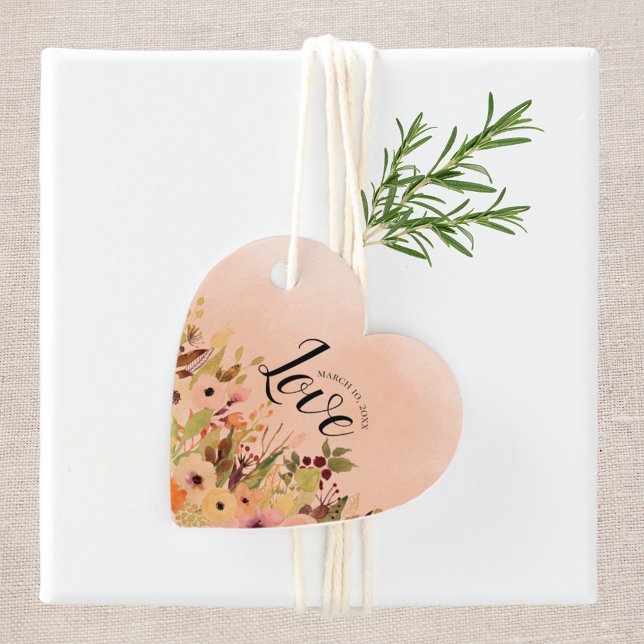 Étiquettes Cadeau Peach Delal Floral Mariage Aquarelle (Créateur téléchargé)