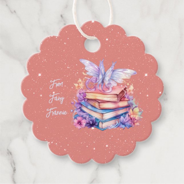 Étiquettes Cadeau Peach et Blue Fairy Book Party Merci (Devant)