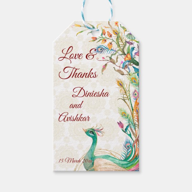 Étiquettes-cadeau Peacock Arabe motif Indien mariage faveur cadeau (Devant)