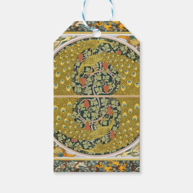 Étiquettes-cadeau Peacock Art Nouveau Style rond design complexe (Devant)