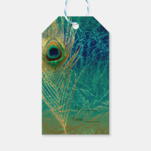 Étiquettes-cadeau Peacock Plumes Bleu Turquoise Or Exotique Faveur C