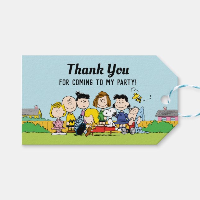 Étiquettes-cadeau Peanuts | Charlie Brown et Gang Anniversaire (Devant (Horizontal))