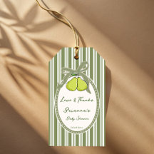 Pear sage green retro stripes baby shower favor