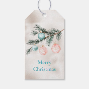 Étiquettes-cadeau Pearl Aqua Pink Christmas Tree Branch Ornements