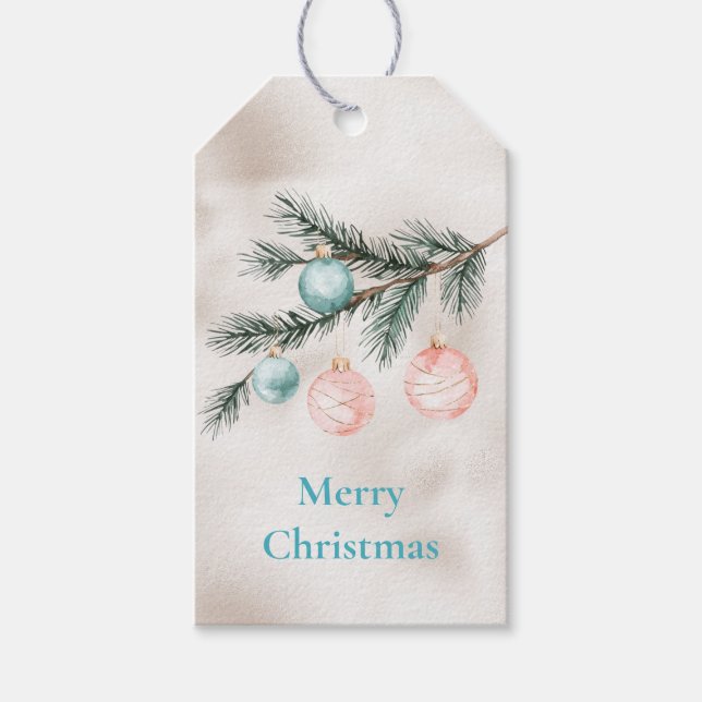Étiquettes-cadeau Pearl Aqua Pink Christmas Tree Branch Ornements (Devant)