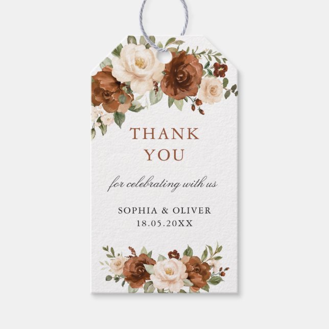 Étiquettes-cadeau Pêche à la rouille florale Merci Mariage (Devant)