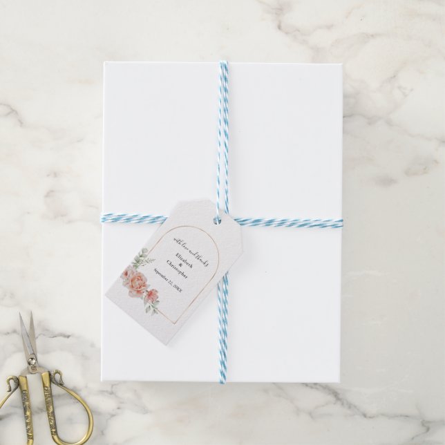 Étiquettes-cadeau Pêche Floral tendance Arc verdure Mariage moderne (Avec de laficelle)