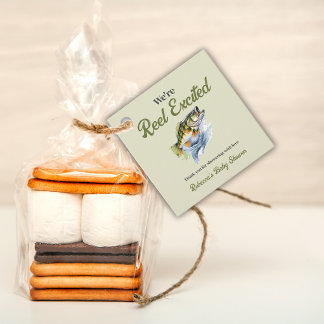 Étiquettes Cadeau Pêche Sage Green Reel Baby shower excité