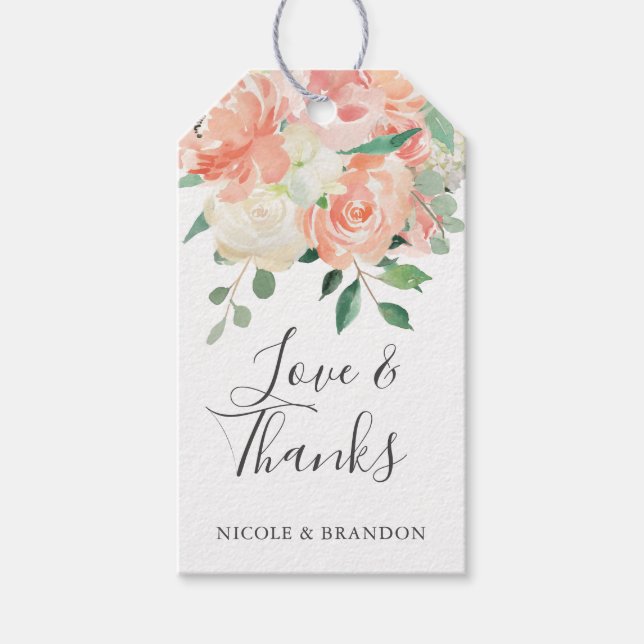 Étiquettes-cadeau Pêcher bouquet floral Mariage Merci Favoriser (Devant)