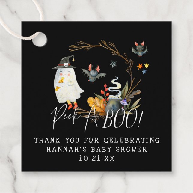 Étiquettes Cadeau Peek-A | Little Ghost Halloween Baby Shower (Devant)