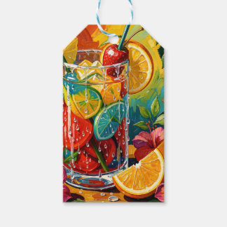 Étiquettes-cadeau Peinture à l'huile Impasto de Cocktail Tropical d'