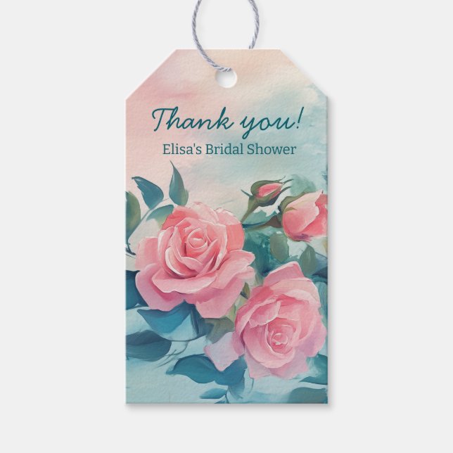 Étiquettes-cadeau Peinture de roses roses Shower de mariage personna (Devant)