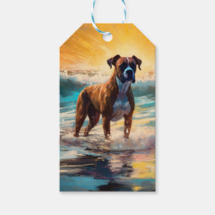 Étiquettes-cadeau Peinture de surf de la plage Boxer