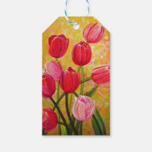 Étiquettes-cadeau Peinture de tulipes roses et rouges
