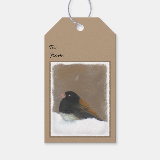 Étiquettes-cadeau Peinture Junco foncée - Art original pour oiseaux (Devant)