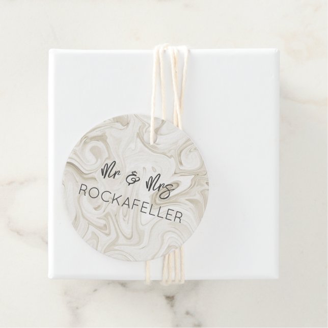 Étiquettes Cadeau Peinture marbrée M&Mme NOM Mariage Enveloppement é (En situation)