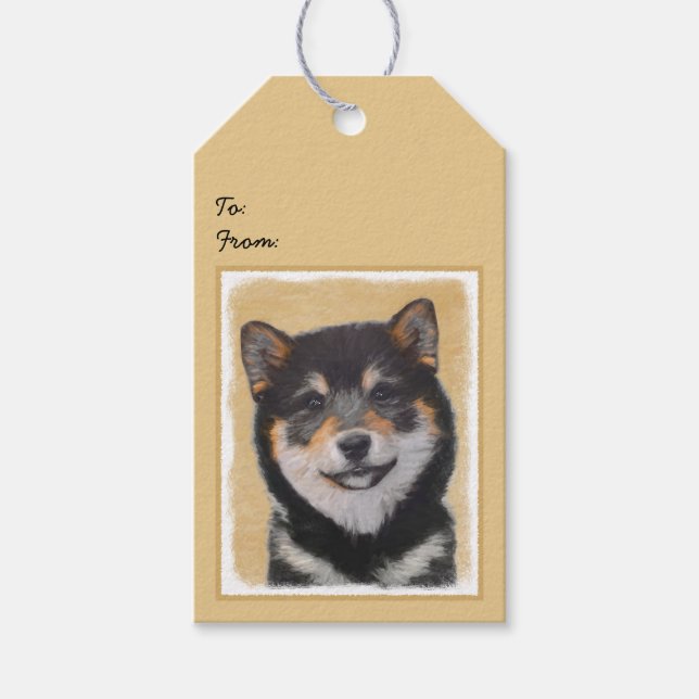 Étiquettes-cadeau Peinture Shiba Inu (Noir et Tan) - Art Chien (Devant)