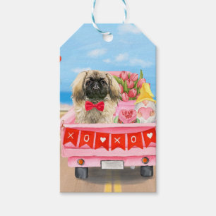 Étiquettes-cadeau Pekingese Chien Saint Valentin Coeurs de Camion