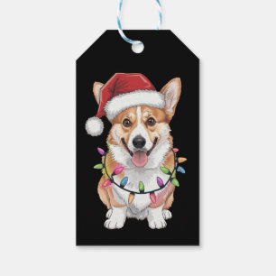 Étiquettes-cadeau Pembroke Welsh Corgi Père Noël Lumières de sapin d