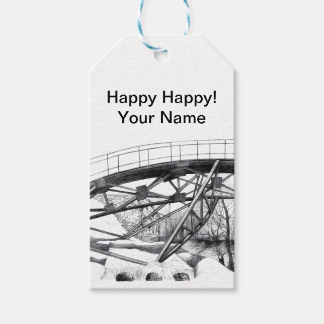 Étiquettes-cadeau Pencilart de passerelle antique Monochrome (Devant)