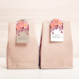 Étiquettes-cadeau Peonies rustiques Élégante Fête des mariées Script