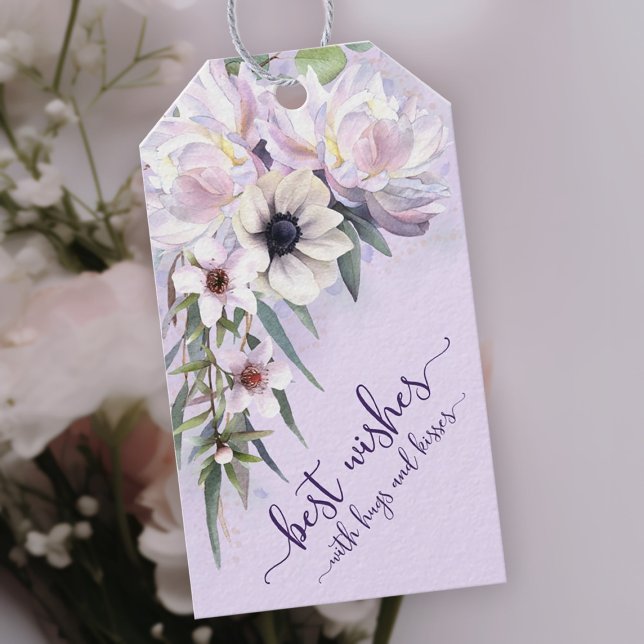 Étiquettes-cadeau Peony Garden Meilleurs souhaits avec des câlins et (Peony Garden Best Wishes with Hugs and Kisses Orchid Pink Gift Tags)