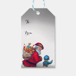 ÉTIQUETTES-CADEAU PÈRE NOËL AVEC ENFANT DANS LA NEIGE D'HIVER