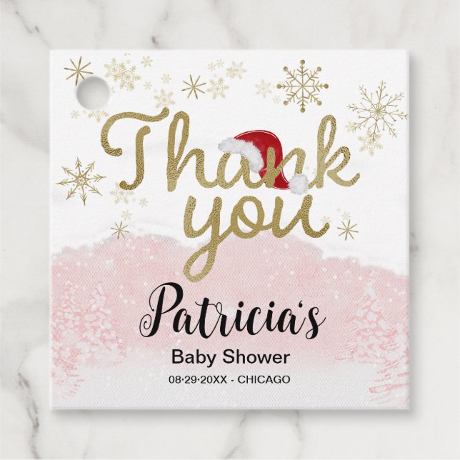 Étiquettes Cadeau Père Noël Baby Christmas Girl Baby shower Merci (Devant)