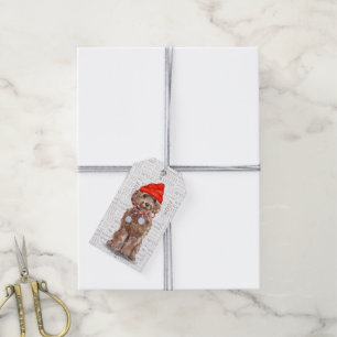 Étiquettes-cadeau Père Noël Chien Brown Cockapoo Noël