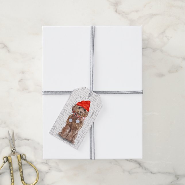 Étiquettes-cadeau Père Noël Chien Brown Cockapoo Noël (Avec de la ficelle)