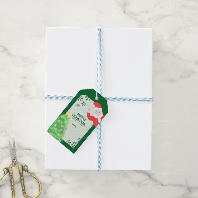 Étiquettes-cadeau Père Noël fantaisiste sapin joyeux noël  (Avec de laficelle)