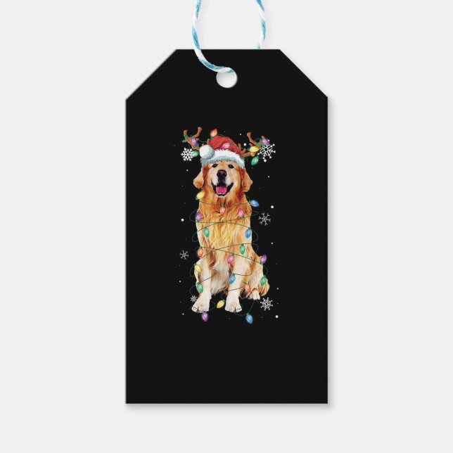 Étiquettes-cadeau Père Noël Golden Retried Noël Lumières Arbre (Devant)