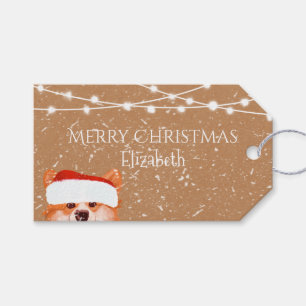 Étiquettes-cadeau Père Noël Orange Corgi Kraft Texture Noël
