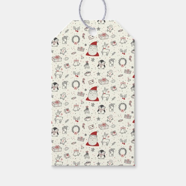 Étiquettes-cadeau Père Noël, Penguins et Rudolph (Devant)