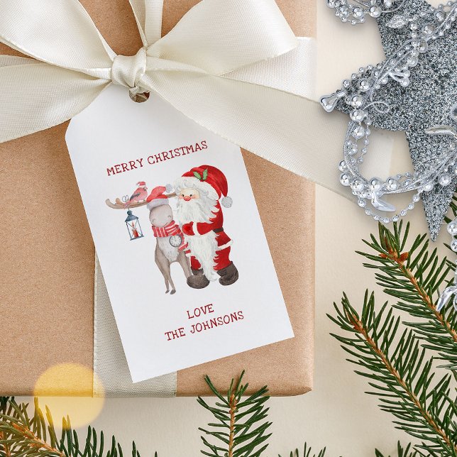 Étiquettes-cadeau Père Noël Reindeer et le cardinal Noël personnalis (Santa Christmas gift tags to personalize)