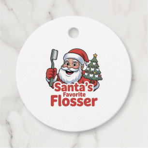 Étiquettes Cadeau Père Noël’s Favori Flosser Christmas Dental Dentis