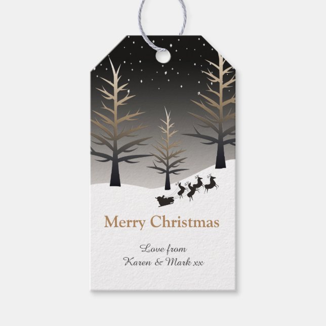 Étiquettes-cadeau Père Noël Sleigh and Tree Silhouette Personnalisé (Devant)