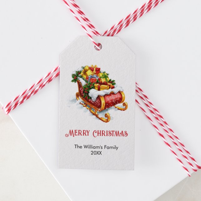 Étiquettes-cadeau Père Noël Sleigh Plein de cadeaux, Noël (Créateur téléchargé)