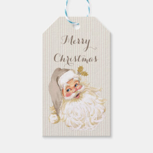 Étiquettes-cadeau Père Noël victorien vintage taupe neutre et or
