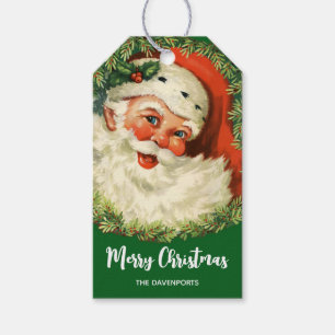 Étiquettes-cadeau Père Noël vintage avec couronne de pin