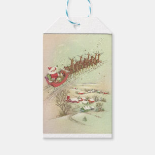 Étiquettes-cadeau Père Noël vintage Dans Sleigh